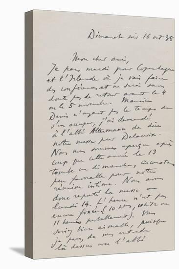 Lettre autographe de Paul Jamot à Maurice Serullaz dimanche soir, 16 Octobre 1938 ; doubfeuillet-null-Stretched Canvas