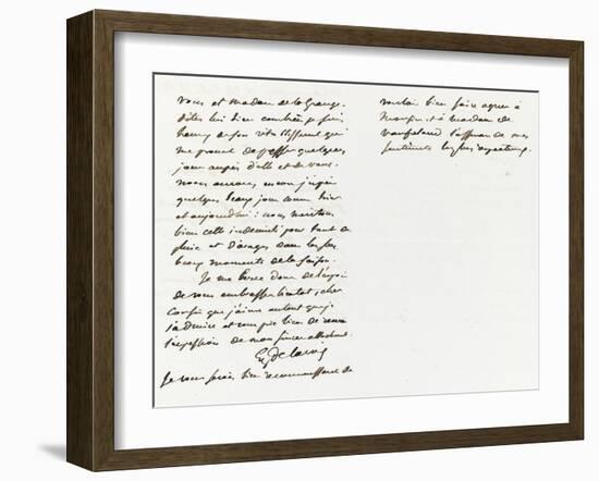 Lettre autographe signée à Berryer, Champrosay 14 Septembre 1862-Eugene Delacroix-Framed Giclee Print