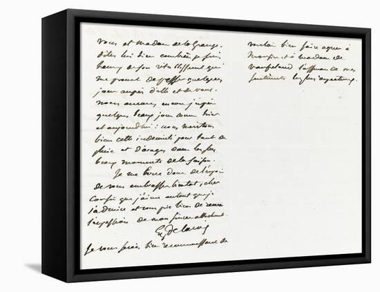 Lettre autographe signée à Berryer, Champrosay 14 Septembre 1862-Eugene Delacroix-Framed Stretched Canvas