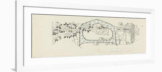 Lettre ornée  D , éléments architecturaux, oiseaux et branches d'arbres fruitiers-Emile Causé-Framed Giclee Print