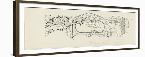 Lettre ornée  D , éléments architecturaux, oiseaux et branches d'arbres fruitiers-Emile Causé-Framed Premium Giclee Print