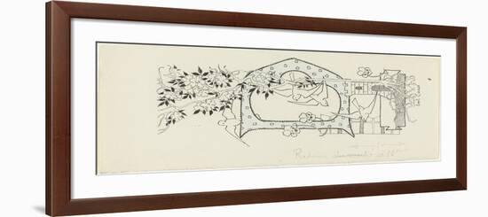 Lettre ornée  D , éléments architecturaux, oiseaux et branches d'arbres fruitiers-Emile Causé-Framed Premium Giclee Print