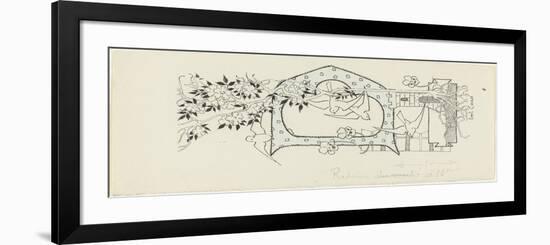 Lettre ornée  D , éléments architecturaux, oiseaux et branches d'arbres fruitiers-Emile Causé-Framed Premium Giclee Print