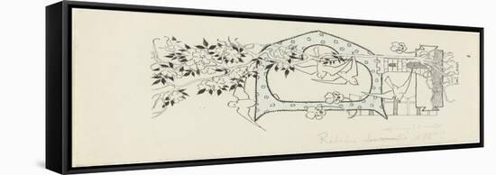 Lettre ornée  D , éléments architecturaux, oiseaux et branches d'arbres fruitiers-Emile Causé-Framed Stretched Canvas