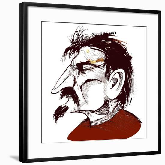 Lev Trotsky, Russian revolutionary, sepia line caricature-Neale Osborne-Framed Giclee Print