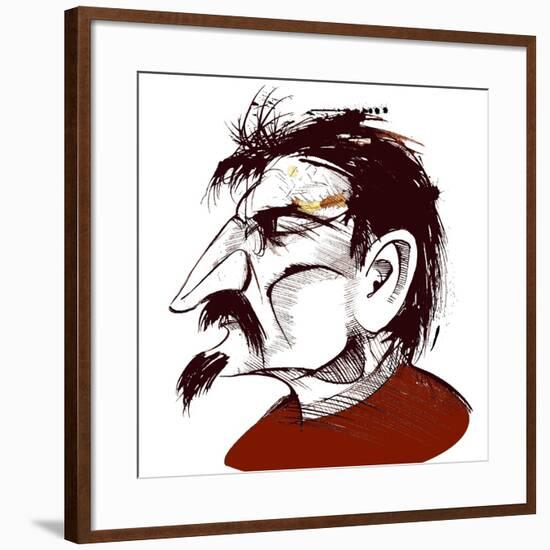 Lev Trotsky, Russian revolutionary, sepia line caricature-Neale Osborne-Framed Giclee Print