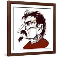 Lev Trotsky, Russian revolutionary, sepia line caricature-Neale Osborne-Framed Giclee Print