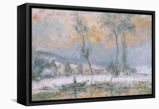 Lever du Soleil, par la Neige, sur L'Etang de Chalon-Moulineux-Albert Charles Lebourg-Framed Stretched Canvas