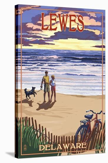 Lewes, Delaware - Beach and Sunset-Lantern Press-Stretched Canvas