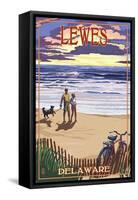 Lewes, Delaware - Beach and Sunset-Lantern Press-Framed Stretched Canvas