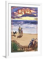 Lewes, Delaware - Beach and Sunset-Lantern Press-Framed Art Print