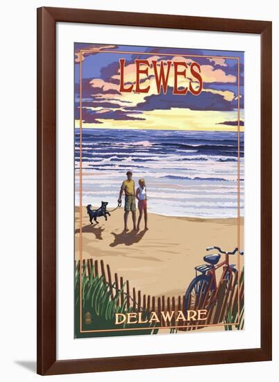 Lewes, Delaware - Beach and Sunset-Lantern Press-Framed Art Print