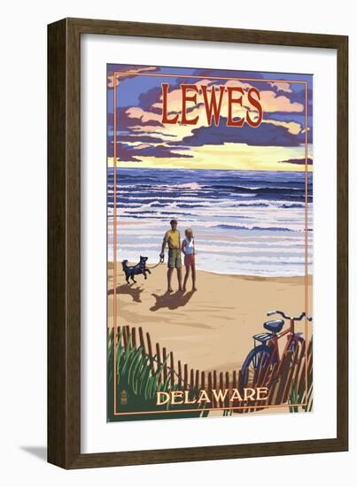 Lewes, Delaware - Beach and Sunset-Lantern Press-Framed Art Print