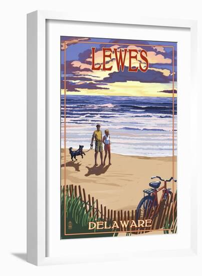 Lewes, Delaware - Beach and Sunset-Lantern Press-Framed Art Print
