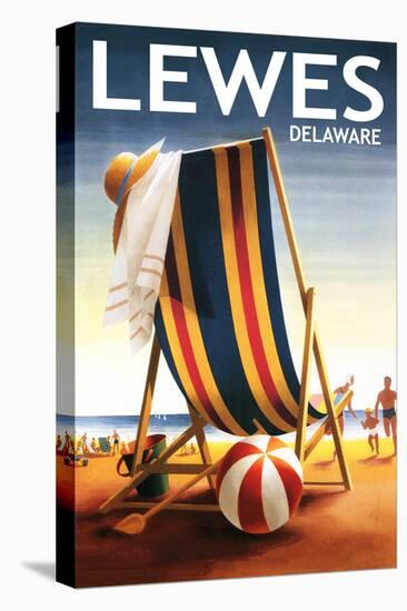 Lewes, Delaware - Beach Chair and Ball-Lantern Press-Stretched Canvas
