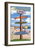 Lewes, Delaware - Destination Signpost-Lantern Press-Framed Art Print