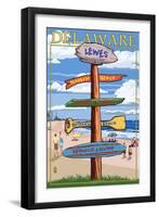 Lewes, Delaware - Destination Signpost-Lantern Press-Framed Art Print