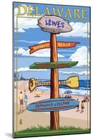 Lewes, Delaware - Destination Signpost-Lantern Press-Mounted Art Print