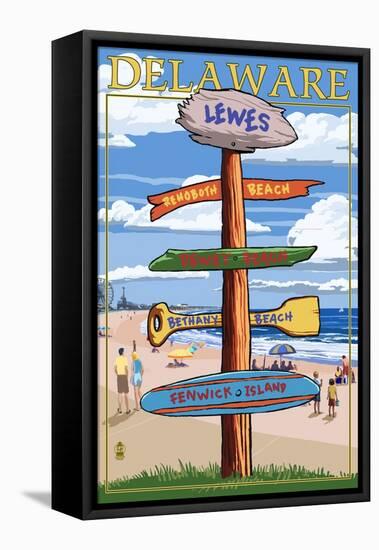 Lewes, Delaware - Destination Signpost-Lantern Press-Framed Stretched Canvas