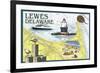 Lewes, Delaware - Nautical Chart #2-Lantern Press-Framed Art Print