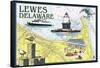 Lewes, Delaware - Nautical Chart-Lantern Press-Framed Stretched Canvas