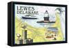 Lewes, Delaware - Nautical Chart-Lantern Press-Framed Stretched Canvas