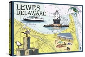 Lewes, Delaware - Nautical Chart-Lantern Press-Stretched Canvas