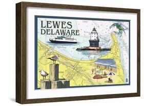 Lewes, Delaware - Nautical Chart-Lantern Press-Framed Art Print