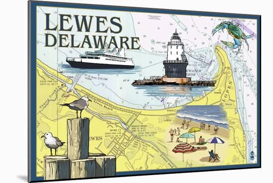 Lewes, Delaware - Nautical Chart-Lantern Press-Mounted Art Print