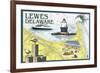 Lewes, Delaware - Nautical Chart-Lantern Press-Framed Premium Giclee Print