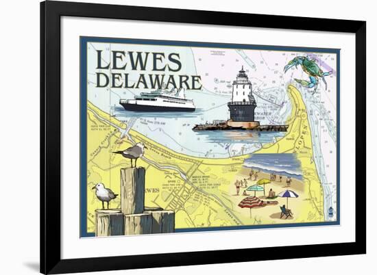 Lewes, Delaware - Nautical Chart-Lantern Press-Framed Premium Giclee Print