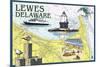 Lewes, Delaware - Nautical Chart-Lantern Press-Mounted Premium Giclee Print