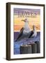 Lewes, Delaware - Seagulls-Lantern Press-Framed Art Print