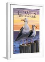 Lewes, Delaware - Seagulls-Lantern Press-Framed Art Print