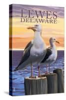 Lewes, Delaware - Seagulls-Lantern Press-Stretched Canvas