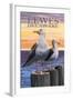Lewes, Delaware - Seagulls-Lantern Press-Framed Art Print