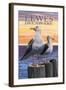 Lewes, Delaware - Seagulls-Lantern Press-Framed Art Print