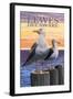 Lewes, Delaware - Seagulls-Lantern Press-Framed Art Print