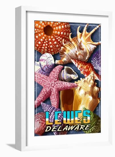 Lewes, Delaware - Shells Montage-Lantern Press-Framed Art Print