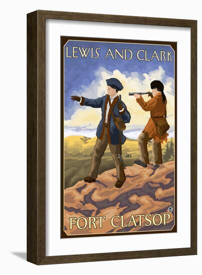 Lewis and Clark, Fort Clatsop, Oregon-Lantern Press-Framed Art Print