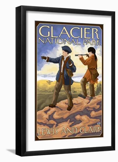 Lewis and Clark, Glacier National Park, Montana-Lantern Press-Framed Art Print