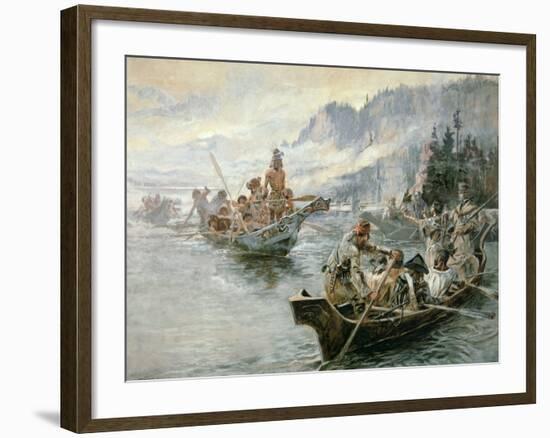 Lewis and Clark on the Lower Columbia River, 1905-Charles Marion Russell-Framed Premium Giclee Print