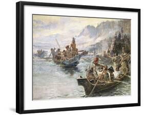 Lewis and Clark on the Lower Columbia-Charles Marion Russell-Framed Premium Giclee Print