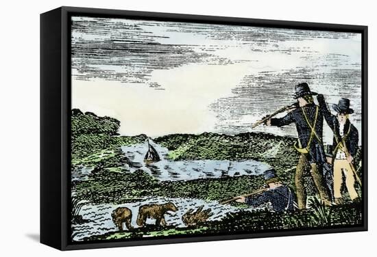 Lewis and Clark Shoot a Grizzly Bear during Their Exploration of Louisiana Territory-null-Framed Stretched Canvas