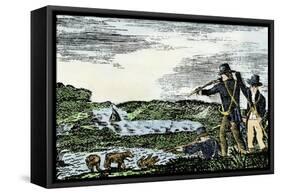 Lewis and Clark Shoot a Grizzly Bear during Their Exploration of Louisiana Territory-null-Framed Stretched Canvas