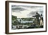 Lewis and Clark Shoot a Grizzly Bear during Their Exploration of Louisiana Territory-null-Framed Giclee Print