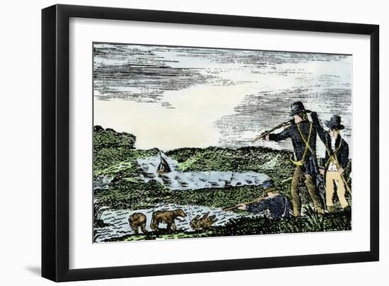 Lewis and Clark Shoot a Grizzly Bear during Their Exploration of Louisiana Territory-null-Framed Giclee Print