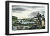 Lewis and Clark Shoot a Grizzly Bear during Their Exploration of Louisiana Territory-null-Framed Giclee Print