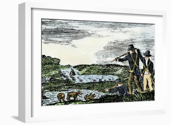 Lewis and Clark Shoot a Grizzly Bear during Their Exploration of Louisiana Territory-null-Framed Giclee Print