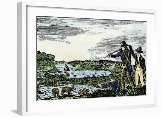 Lewis and Clark Shoot a Grizzly Bear during Their Exploration of Louisiana Territory-null-Framed Giclee Print